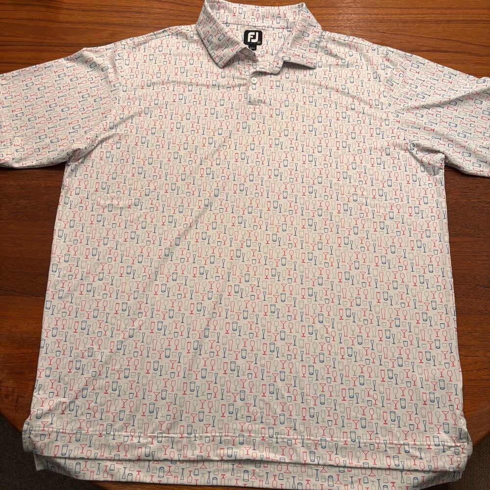 FootJoy Men's Red Blue White Cocktail Print Short Sleeve Golf Polo 2XL